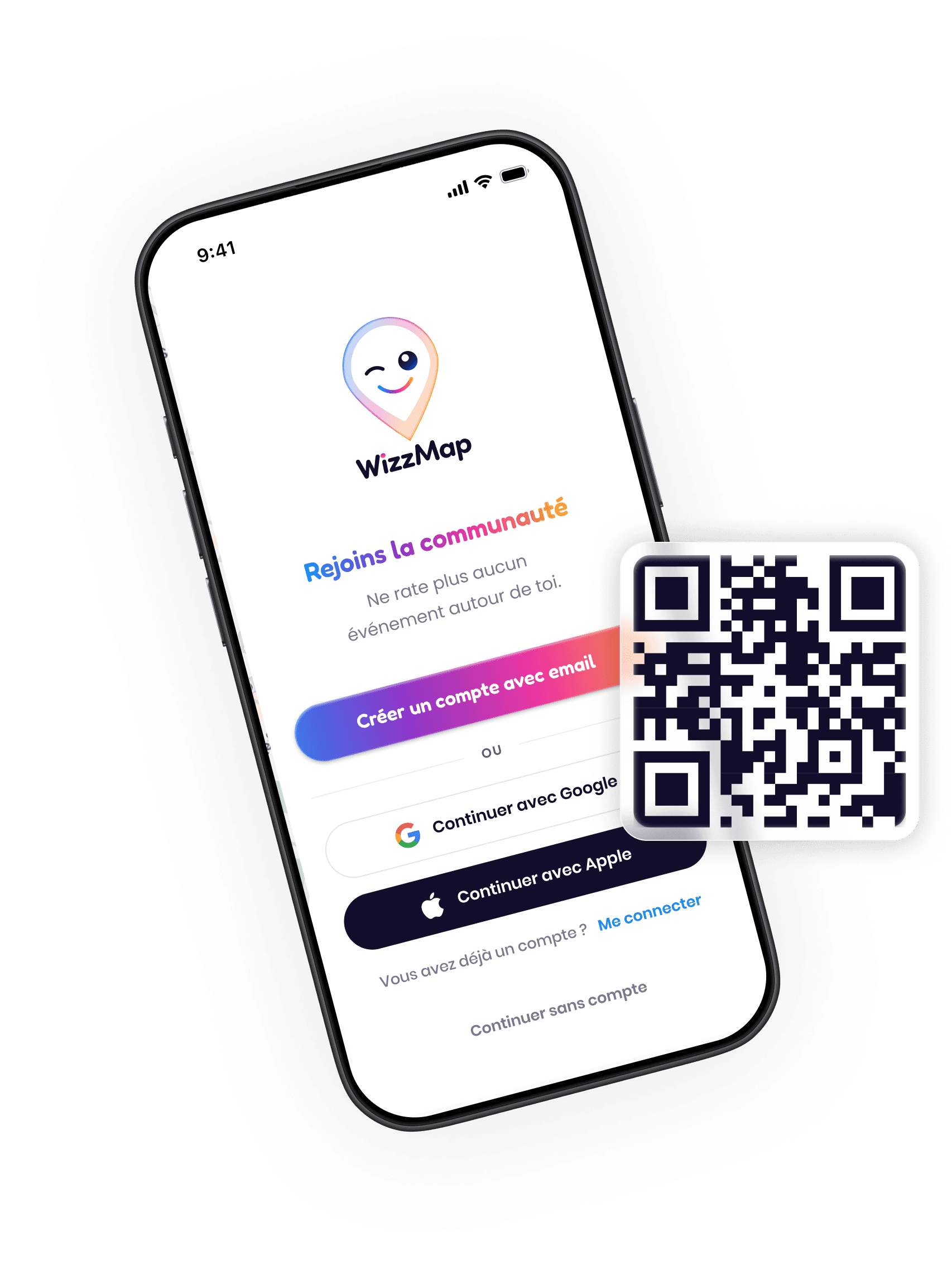 Téléchargez WizzMap — création de compte ou continuer sans compte